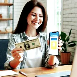 Freelancer feliz recebendo uma notificação de pagamento